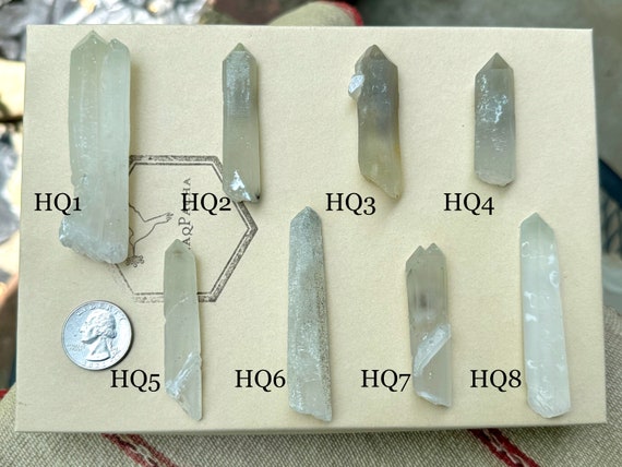 Hedenbergite Quartz, Your Choice of EIGHT Crystals with Mild Green Hedenbergite Inclusion, Heart Chakra Crystal, Inner Mongolia R170