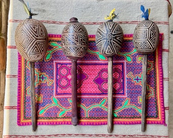 Shaman Gourd Rattle from the Peruvian Amazon, Traditional Shipibo Rattle for Shamanic Ceremony, Made In Iquitos, Peru