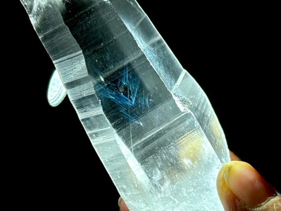 Blue Needle Lemurian Quartz, AAA Water Clear & Self-Healed Termination, 132g, New Find, Bahia, Brazil T913