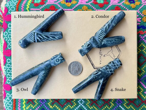 Stone Kuripe, Choice of Hummingbird, Condor, Owl, Snake, Traditional Shamanic Applicator Pipe, Handmade in Peru