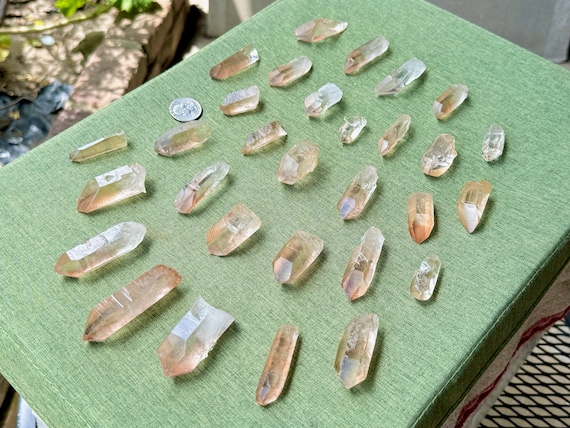 Tangerine Starbrary Quartz Lot, 30 Pieces (486g) of High-Grade Crystals with Extraterrestrial Star Markings, Corinto, MG Brazil WS166