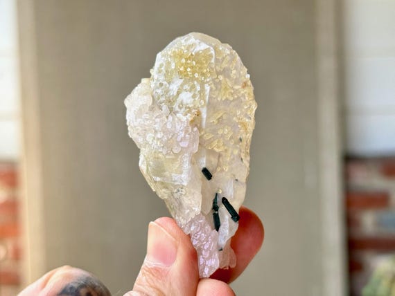 Canga Rose Quartz on Citrine, Blue Tourmaline Inclusion, 74g, Crystallized Rose Quartz, Taquaral, Brazil S653