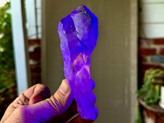 Powellite Phantom Root Quartz with Amethyst, Natural & UV Reactive, 256g, New Find, Raw and Unpolished, Bahia, Brazil V345