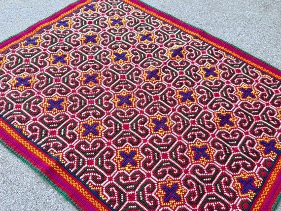 Shamanic Mesa Cloth, Traditional Shipibo Manta for Plant Medicine Ceremony, 19" x 24," Embroidered by Artist Laura Rengifo, Pucallpa, Peru