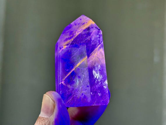 Powellite Phantom Quartz, UV Reactive & Self-Standing, 66g, New Find, Channeling Formation, Polished Quartz Tower, Bahia, Brazil A346