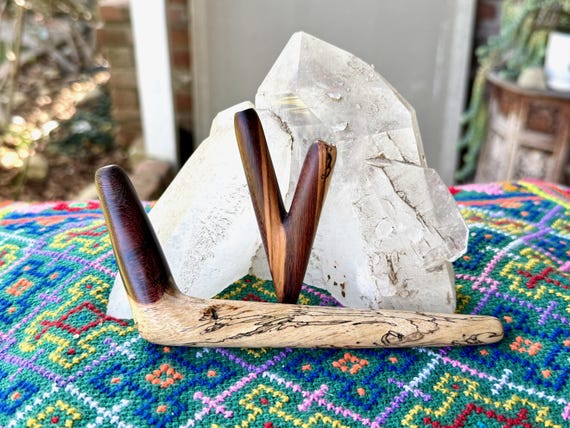 Kuripe and Tepi Set, Traditional Shamanic Applicator Pipes, Hand Carved from Natural Two-Tone Wood