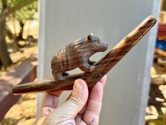 Bear Tepi Pipe, Traditional Shamanic Applicator Pipe, Hand Carved from Solid Tropical Wood