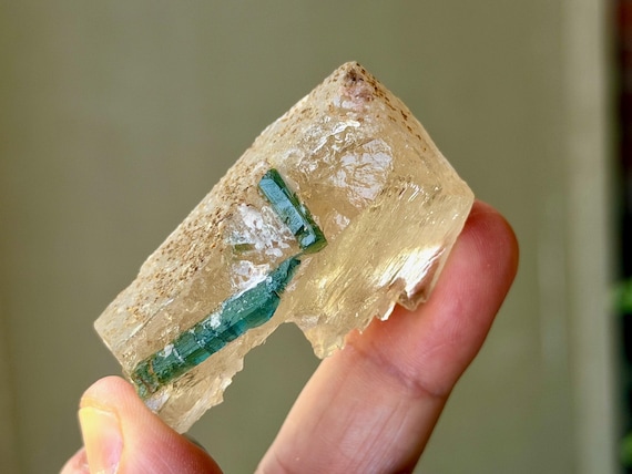 Citrine with Blue-Green Tourmaline, 48g, New Find, Coronel Murta, Minas Gerais, Brazil B037