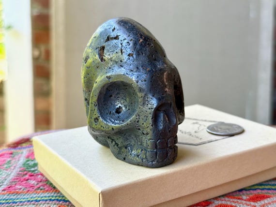 Extraterrestrial Skull from Peru, Hand Carved from Alleged Meteoric Rock, Incan Alien, Artist Ruben Layme