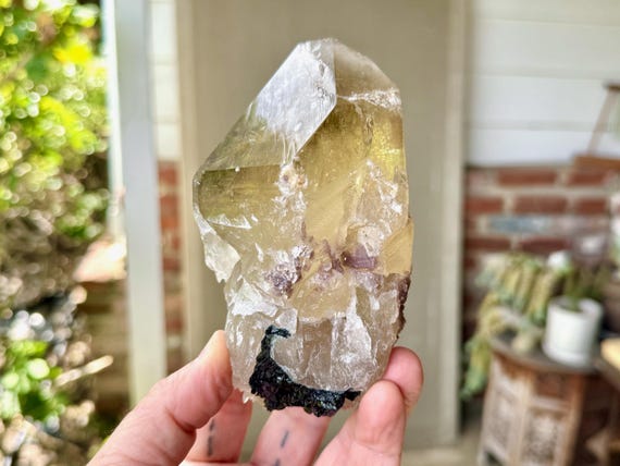 Citrine with Purple Lepidolite & Black Tourmaline, 688g, All Natural, Solar Plexus and Heart Chakra Crystal, Minas Gerais, Brazil W812