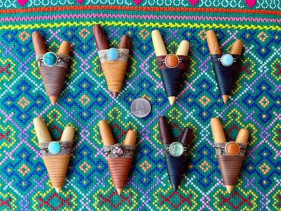 Kuripe Pipe with Crystal/Gemstone, Choose ONE of Eight, Single Block Kuripe, Handcrafted Shamanic Self-Applicator Pipe