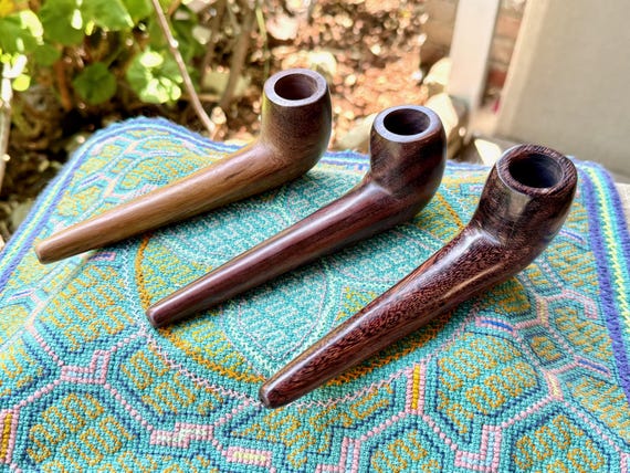Tobacco Pipe, Traditional Solid Wood Mapacho Pipe for Shamanic Ceremony, Handmade in Three Wood Grain Varieties