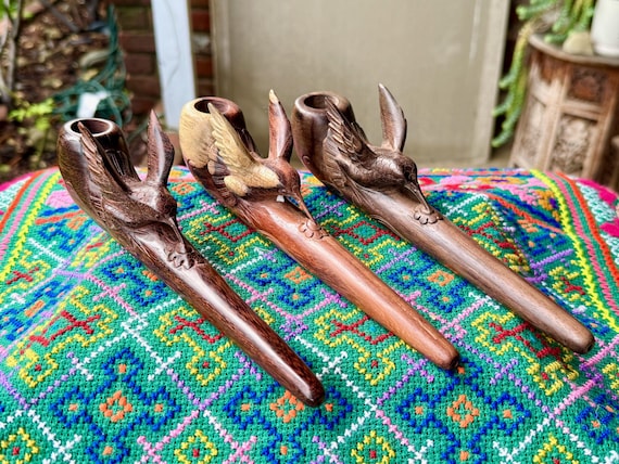 Hummingbird Pipe, Traditional Wooden Tobacco Pipe for Shamanic Ceremony, Hand Carved from Natural Tropical Hardwood