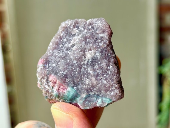 Purple Lepidolite with Blue & Pink Tourmaline, Unicorn Stone, 80g, Heart Healing, Calming Energies, Coronel Murta, Minas Gerais, Brazil A814