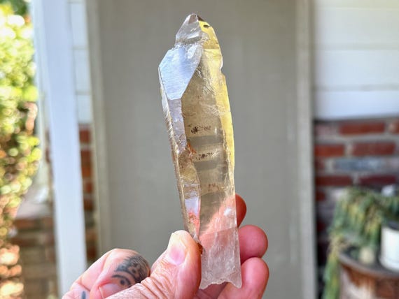 Lightning Strike Lemurian Quartz, Mild Smoky Citrine Inclusion & Key Imprints, 224g, Rare Find, Goias, Brazil T437