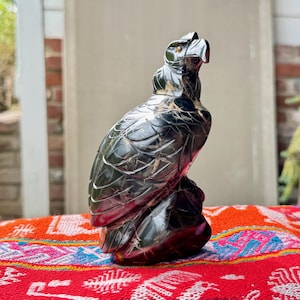 Black Onyx Condor Statue, Hand Carved Andean Condor from Peru, Handmade by Artist Ozwaldo Perez