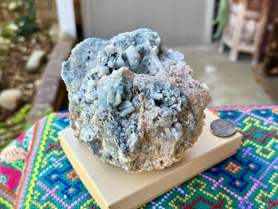 Indicolite Quartz Cluster, Self-Standing, Blue Tourmaline Inclusion, 1.2 Kilo, Old Find, Jenipapo, Minas Gerais, Brazil W494