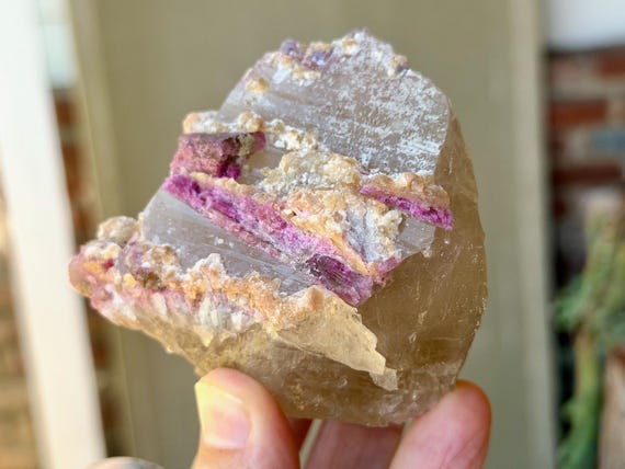 Citrine & Pink Tourmaline, Self-Standing, 380g, Unicorn Stone, Coronel Murta, Minas Gerais, Brazil V606
