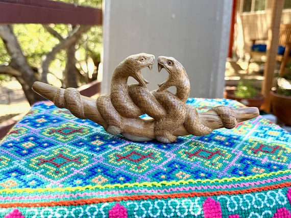 Snake Tepi Pipe, Traditional Shamanic Applicator Pipe, Hand Carved from Solid Teak Wood