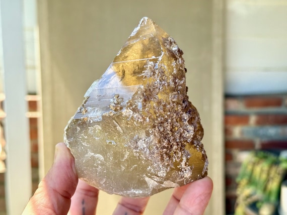 Cathedral Citrine with Lepidolite, Self-Standing, 972g, Manifestation & Creativity, Aracuai, Minas Gerais, Brazil W130