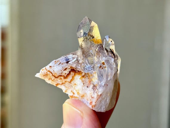 Sunset Phantom Quartz with Red Hematite Phantom, 25g, Old Find, Root Chakra, Andhra Parish Mines, India T256