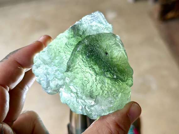 Green Fluorite, Naturally Etched & Self-Standing, 367g, Third Eye and Heart Chakra, Hunan, China X159