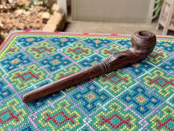 Shaman Tobacco Pipe, Traditional Solid Wood Mapacho Pipe for Shamanic Ceremony, Hand Carved from Tropical Hardwood