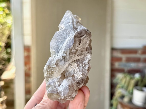 Smoky Elestial Quartz, Double Terminated with White Frosted Inclusions, 80g, Root Chakra Crystal, Aracuai, Minas Gerais, Brazil X248