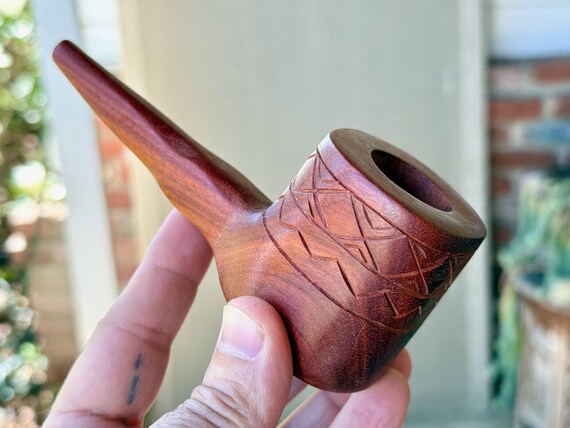 Shaman Pipe, Traditional Hand Carved Wooden Tobacco Pipe, Handmade by Betson Macawashi in Pucallpa, Peru