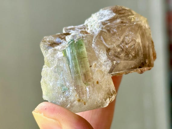 Smoky Quartz with Green Tourmaline, 71g, Barra do Salinas, Coronel Murta, Minas Gerais, Brazil S890