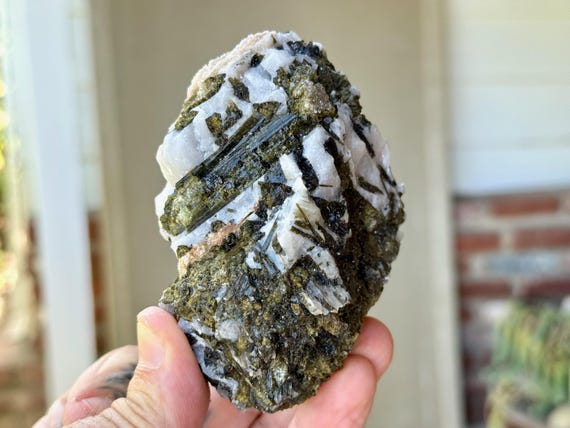 Unicorn Stone, Green Tourmaline & White Albite, 368g, New Find, Aricanga Mine, São Jose da Safira, Minas Gerais, Brazil V061