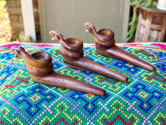 Snake Totem Pipe, Traditional Wood Tobacco Pipe for Shamanic Ceremony, Choose ONE of Three, Hand Carved from Tropical Hardwood