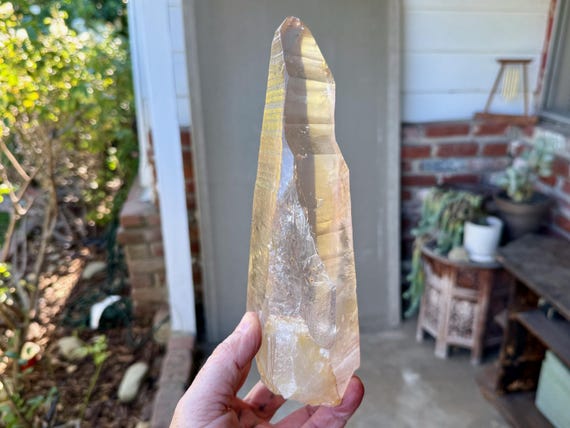 Pink Golden Healer Lemurian, 1.4 Kilo, Elongated Formation, Crown Chakra Activation, Goias, Brazil W225