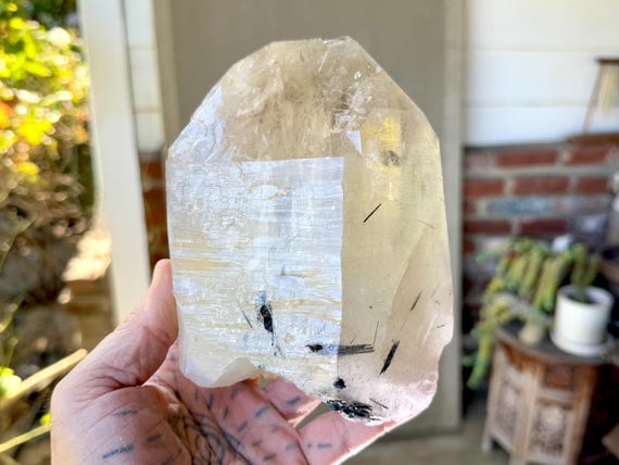 Citrine with Blue-Green Tourmaline & Golden Mica, 2.1 Kilo, Manifestation and Solar Plexus Chakra Crystal, Brazil X439