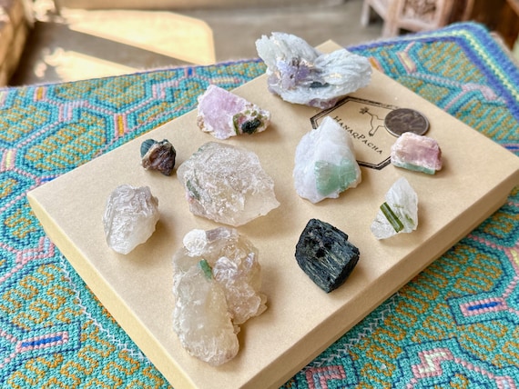 Unicorn Stone Quartz Lot, Citrine, Rose Quartz, Albite, Blue & Green Tourmaline, 10 pcs, Coronel Murta, Minas Gerais, Brazil WS211