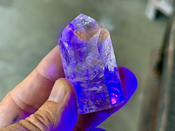 Powellite Phantom Quartz, UV Reactive & Self-Standing, 48g, New Find, Channeling Formation, Polished Quartz Tower, Bahia, Brazil T611