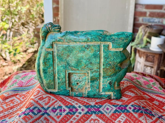 Extraterrestrial Portal with Serpent, "Gate of the Gods," Hand-Carved from Native Chrysocolla, Shamanic Power Piece, Handmade in Peru
