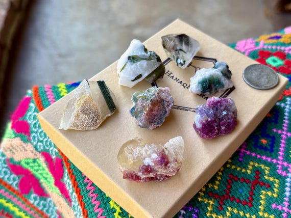 Unicorn Stone Quartz, Green, Pink & Blue Tourmaline with Lepidolite, 7 pcs, Coronel Murta, Minas Gerais, Brazil A189