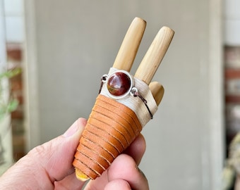 Double Kuripe, Handcrafted Natural Wood Kuripe with Carnelian Agate, Shamanic Applicator Pipe