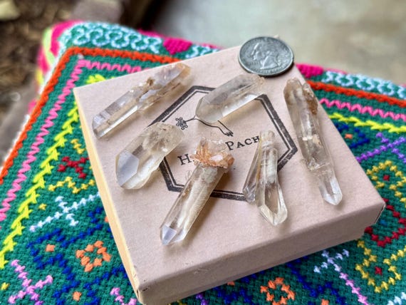 White Amphibole Quartz Lot, 6 pcs, Candle Phantom Quartz, New Find, Guardian Angels, Diamantina, Minas Gerais, Brazil B058