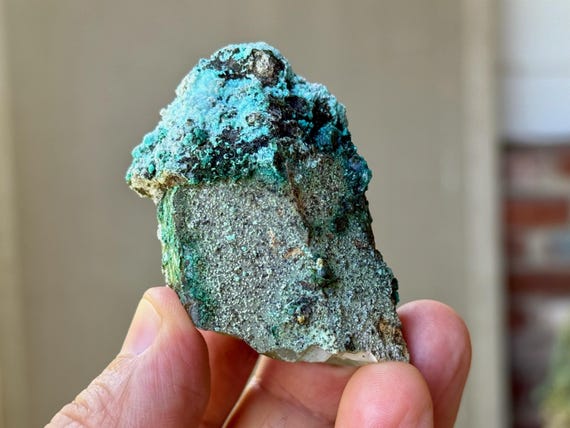 Chrysocolla Quartz with Malachite, Tentadora Mine, 97g, Old Stock, Throat & Heart Chakra Crystal, Huancavelica, Peru T475