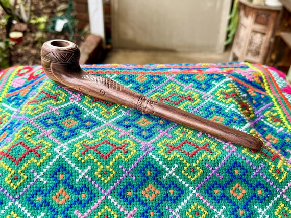 Shaman Tobacco Pipe, Traditional Solid Wood Mapacho Pipe for Shamanic Ceremony, Hand Carved from Natural Tropical Hardwood