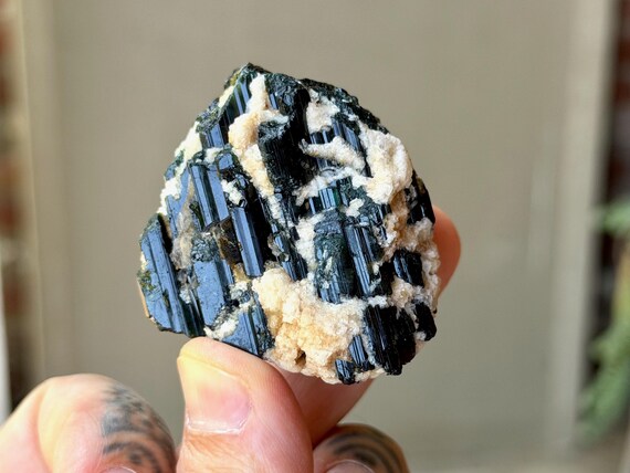 Black & Blue-Green Tourmaline, Feldspar Inclusions, 106g, Coronel Murta, Minas Gerais, Brazil B035