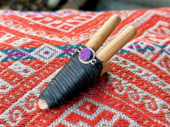 Double Kuripe, Handcrafted Wooden Kuripe with Titanium Aura Quartz, Traditional Shamanic Applicator Pipe