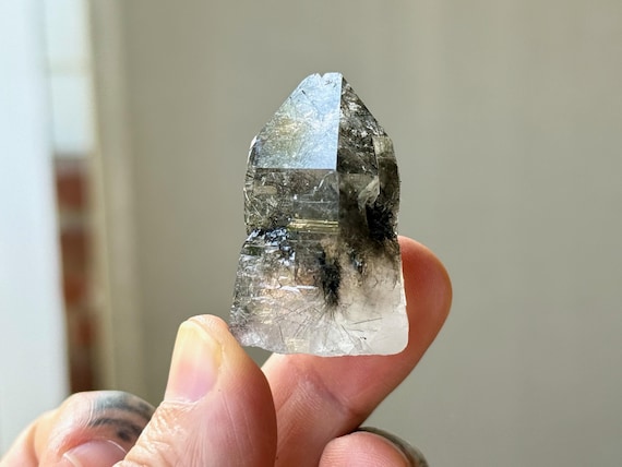 Cathedral Quartz with Black Tourmaline, Self-Standing, 32g, New Find, Cabo Saco Mine, Diamantina, Minas Gerais, Brazil A308