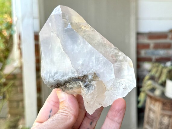 Elestial Quartz with Black Rutile Inclusion, 637g, Old Find, Crystal for Aura Balance & Repair, Aracuai, Minas Gerais, Brazil W365