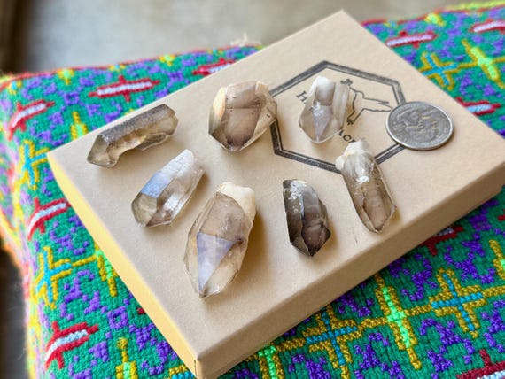 White Phantom Smoky Quartz Lot, 7 pcs, White Amphibole Inclusions, Minas Gerais, Brazil B535