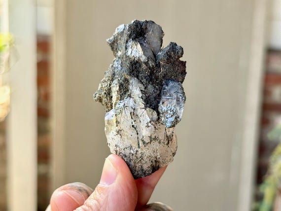 Black Samadhi Quartz with Black Tourmaline, 56g, New Find, Himalayan High Altitude Quartz, Pure Vibration, India S220