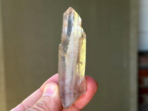 Candle Phantom Quartz, White Amphibole Inclusion, 48g, New Find, Guardian Angels, Diamantina, Minas Gerais, Brazil A953
