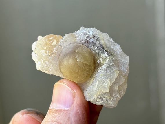 Yellow Fluorite Ball on Quartz, Natural Formation, 31g, Rare Botryoidal Fluorite, India T928